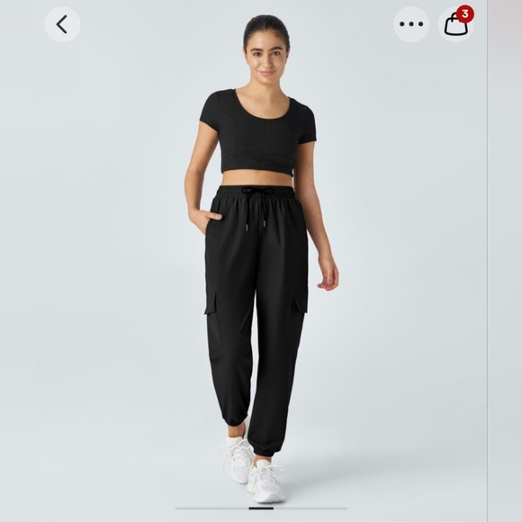 Never worn Halara Black Cargo Pants eith straw string waist - Picture 6 of 7